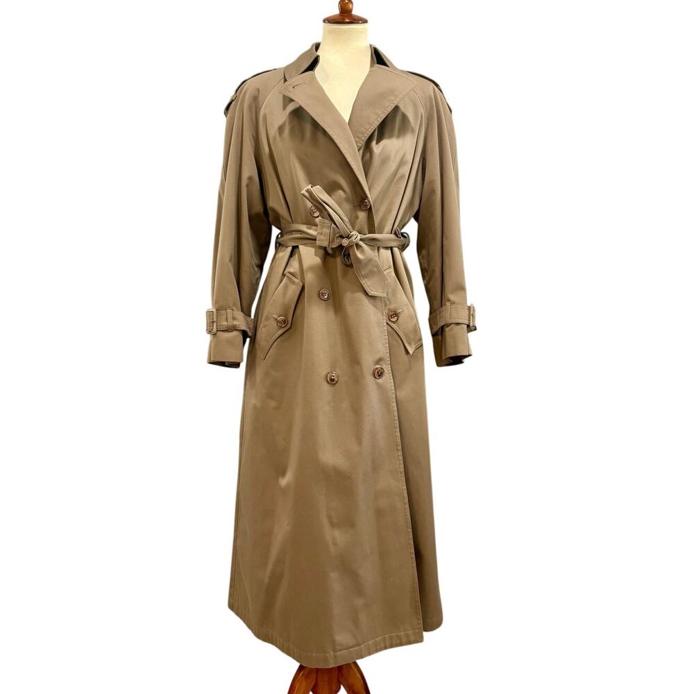 VTG Misty Harbor Tan Belted Trench Coat Dark Academia Quiet Luxury Women's 10